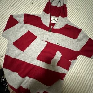Lacoste women’s Hoodie in Red and Gray Stripes